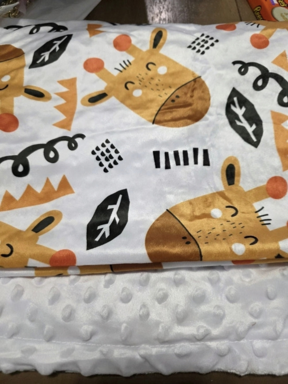 BUTTZO Cute Animal Minky Blanket White & Orange